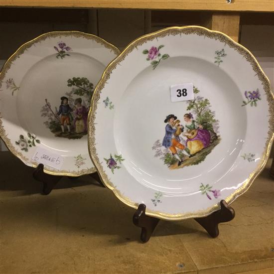 2 Meissen gilded pattern plates